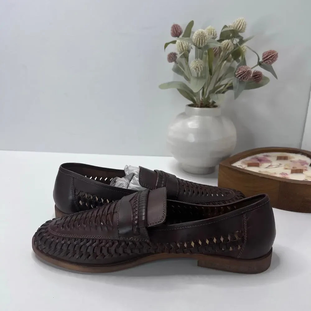 Rustic Asphalt Pointy End Leather Penny Loafers Brown R98101 Men's US 8/EU 41